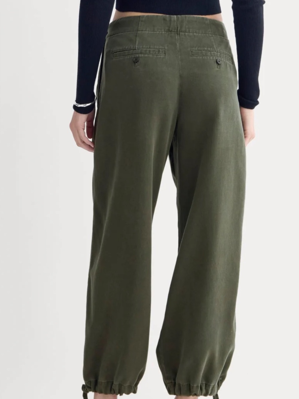Everlane Olive Green Drawstring Hem Wide Leg Trousers